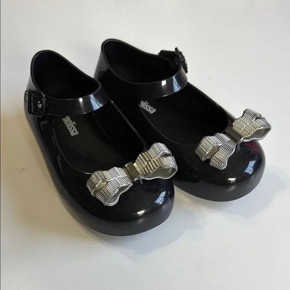 Mini Melissa Black and Silver Dress Shoes with Bow Detail toddler girl - Picture 1 of 6